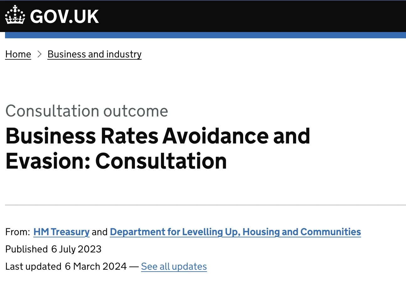 UK Government Business Rates Consultation Document