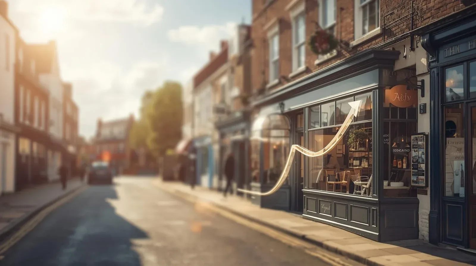 Busy UK high street of small shops showing growth for retail businesses
