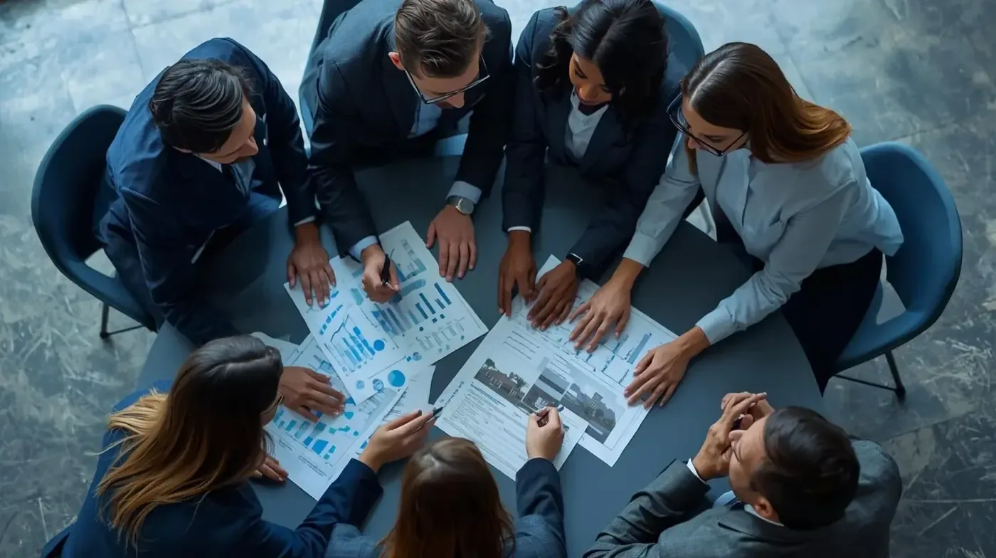 Business rates experts reviewing property plans and financial charts