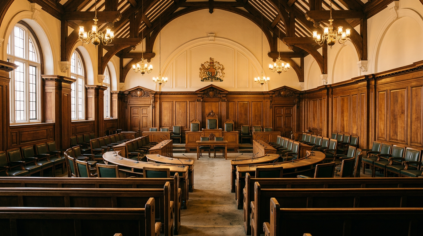 UK council chamber representing local authority decision-making on vacant commercial properties